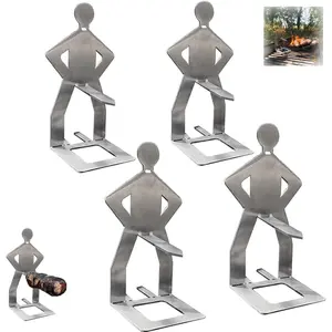 Stainless Steel BBQ Sausage Holder - Creative Standing Man Grill Rack, Lightweight Portable Hot Dog Roaster, Outdoor Camping Cooking Utensils (4pcs)