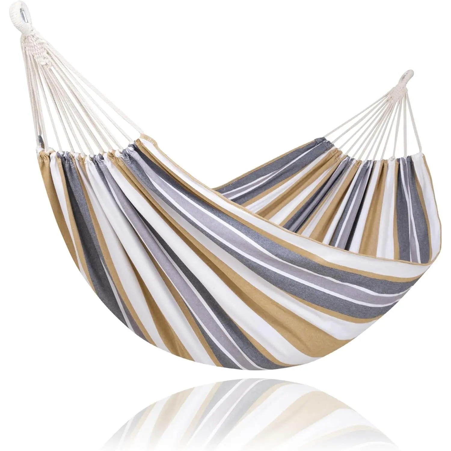 Brazilian Style Double Backyard Hammock, Jumbo Heavy-Duty Striped Poly-Cotton Fabric Hammock, Portable for Outdoor Camping, Porch Use