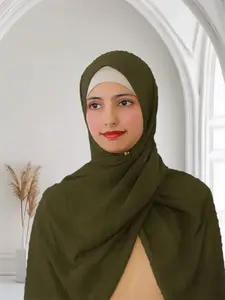 Pom Bubble Chiffon Hijab | Henna Green - Elegant Chiffon Design with Soft and Breathable Material