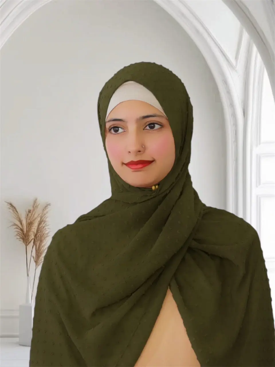 Pom Bubble Chiffon Hijab | Henna Green - Elegant Chiffon Design with Soft and Breathable Material