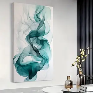 1pc Framed Teal Large Wall Art, Art Deco Modern Farmhouse Style, Abstract Canvas Print, Transparency Poster, Glass Artwork, Curves Painting, Light Wall Decor, Art Prints, with Wood Frame, for Living Room, Bedroom, Bathroom, Cafe, Classroom, Home Office, R