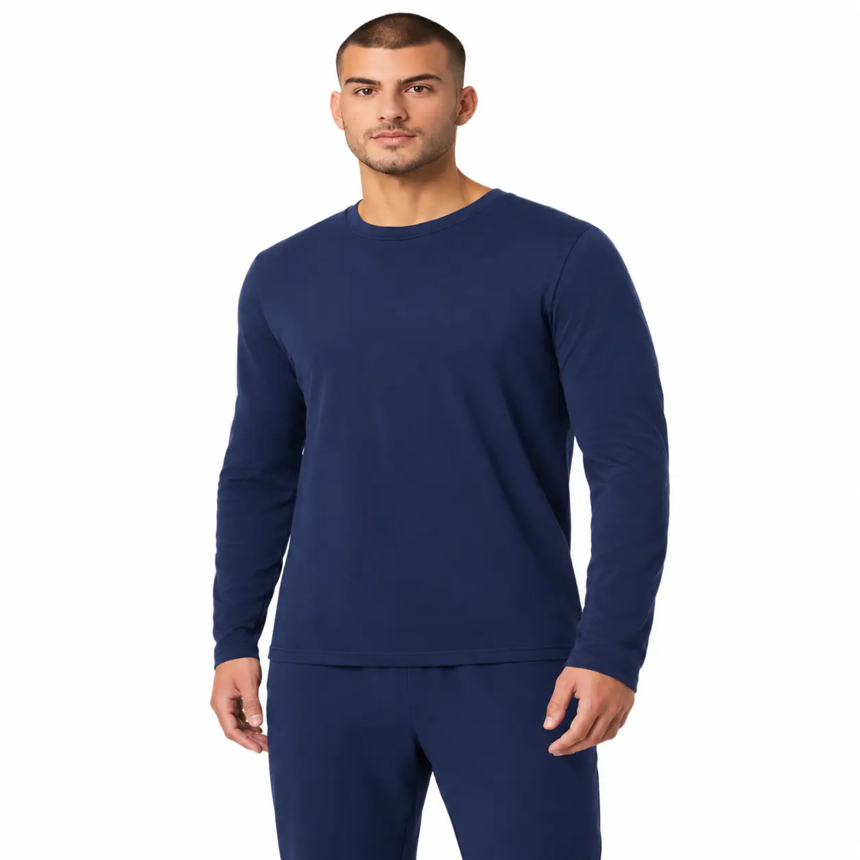 JAANUU Men's Slim-Fit Regen Underscrub - Crew Neck, Soft Organic Cotton, Breathable, Moisture-Wicking Stretchy Natural Sweat Clothes, Long Full-Length Base Layer Workwear Uniform (Plain Solid)