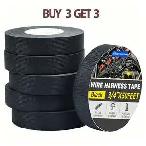 Wire Harness Tape High Temp Self Adhesive Fabric Tape for Automotive Wiring Harness Wrap Sound Damping Heat Proof(0.74 Inchx 50 FT)