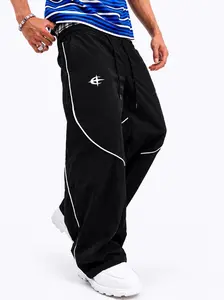 Men’s Y2K baggy pants — wide-leg streetwear parachute joggers, oversized loose fit, elastic waistband; casual hip-hop skateboard athletic trousers for everyday wear