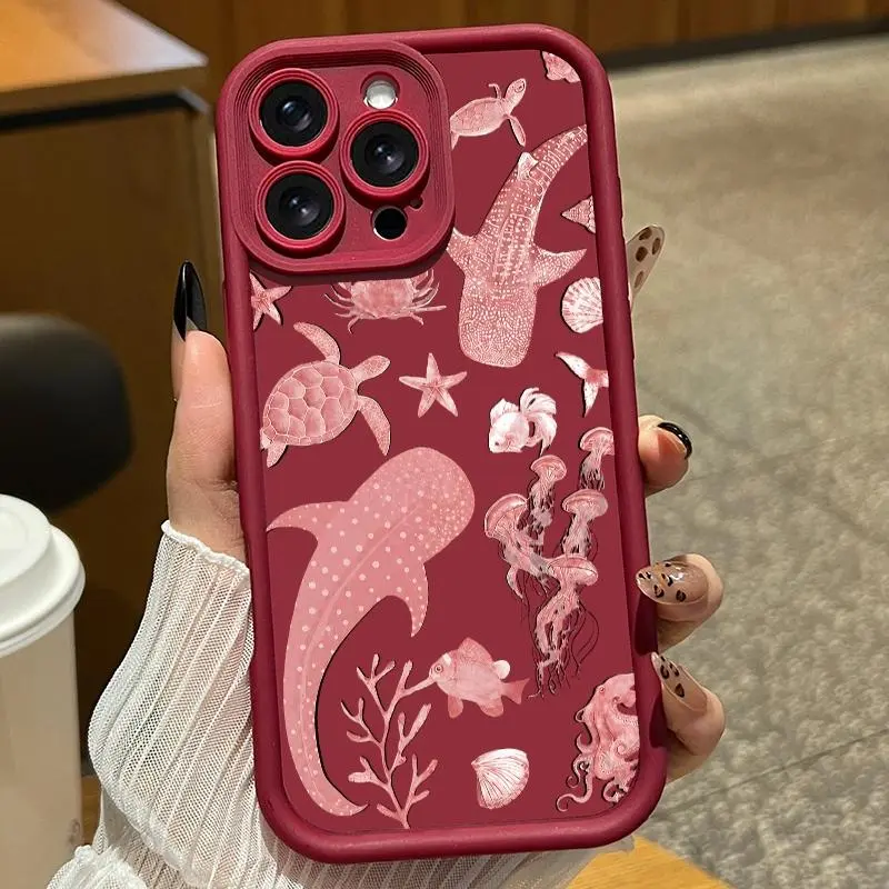 Whale shark, turtle, and jellyfish pattern phone cases. Compatible with iPhone 17 Pro Max/16 Pro Max/15 Plus/14/13/12/11, TPU soft case. Compatible with Galaxy S26 Ultra/S25 Plus/S24/S23, Dopamine color option. Compatible with Galaxy A54/A53/A33/A15.