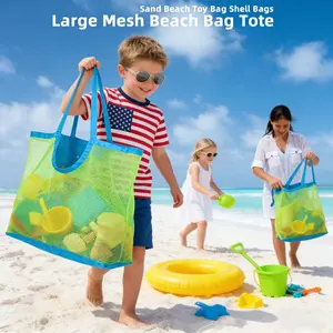Large Capacity Foldable Beach Travel Bag Big Mesh Quick Drain Sandproof Lightweight Multi Function Storage Tote for Beach Trip Camping Vacation