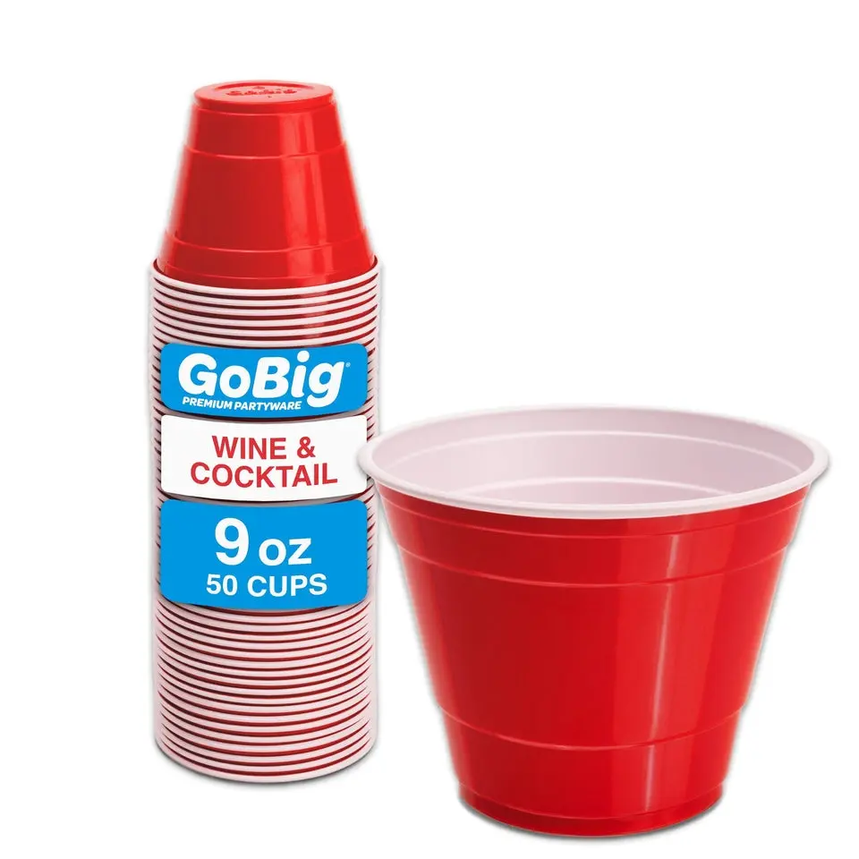 GoBig 9 oz Plastic Wine & Cocktail Cups - Disposable Plastic Party Cups for Alcohol