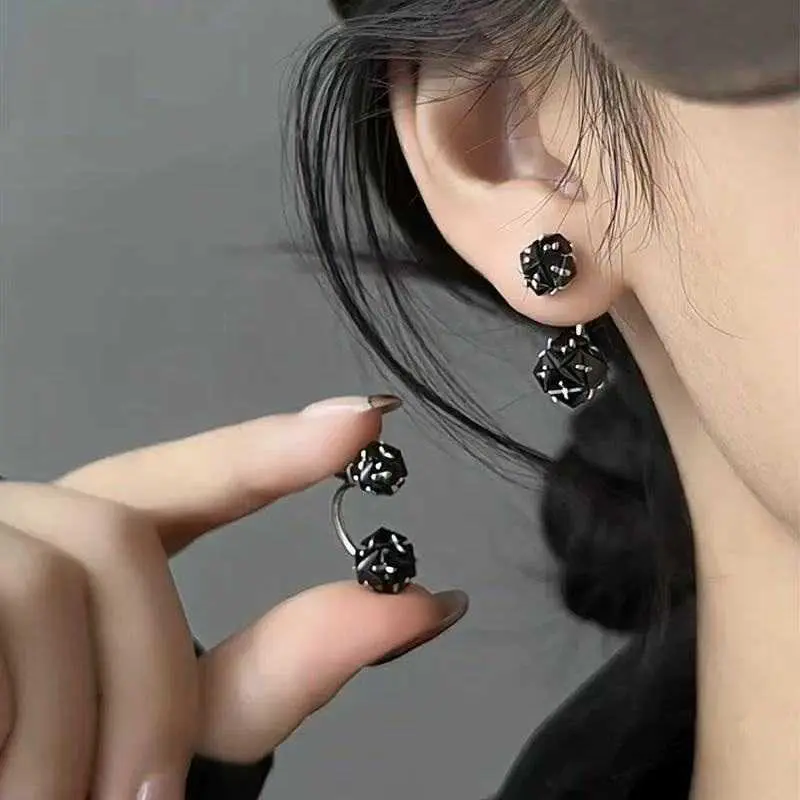 Black Zircon Dual-Wear Stud Earrings Niche Design Premium Light Elegant Earrings Trendy Ear Jewelry HNAM42