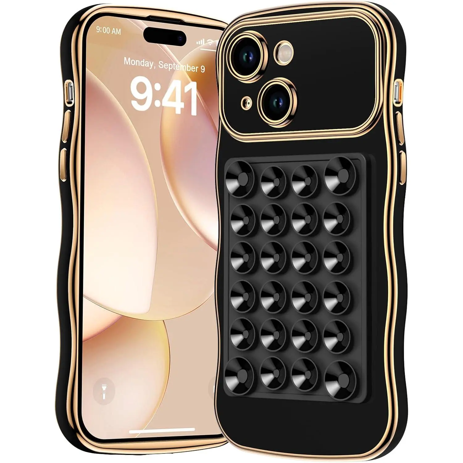 for iPhone 15 Plus Case with Suction Cup Phone Mount - Hands Free Strong Silicone Suction Grip Holder for Selfies and Videos - Shockproof Protective Case for Influencers, Black