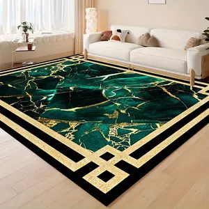 Area Rug Light Luxury Minimalist Marble Pattern Carpet in Dark Green and Golden Machine Washable Non-Slip Soft and Comfortable Lightweight and Durable Suitable for Bedroom/Living Room/Office/Indoor/Game Room