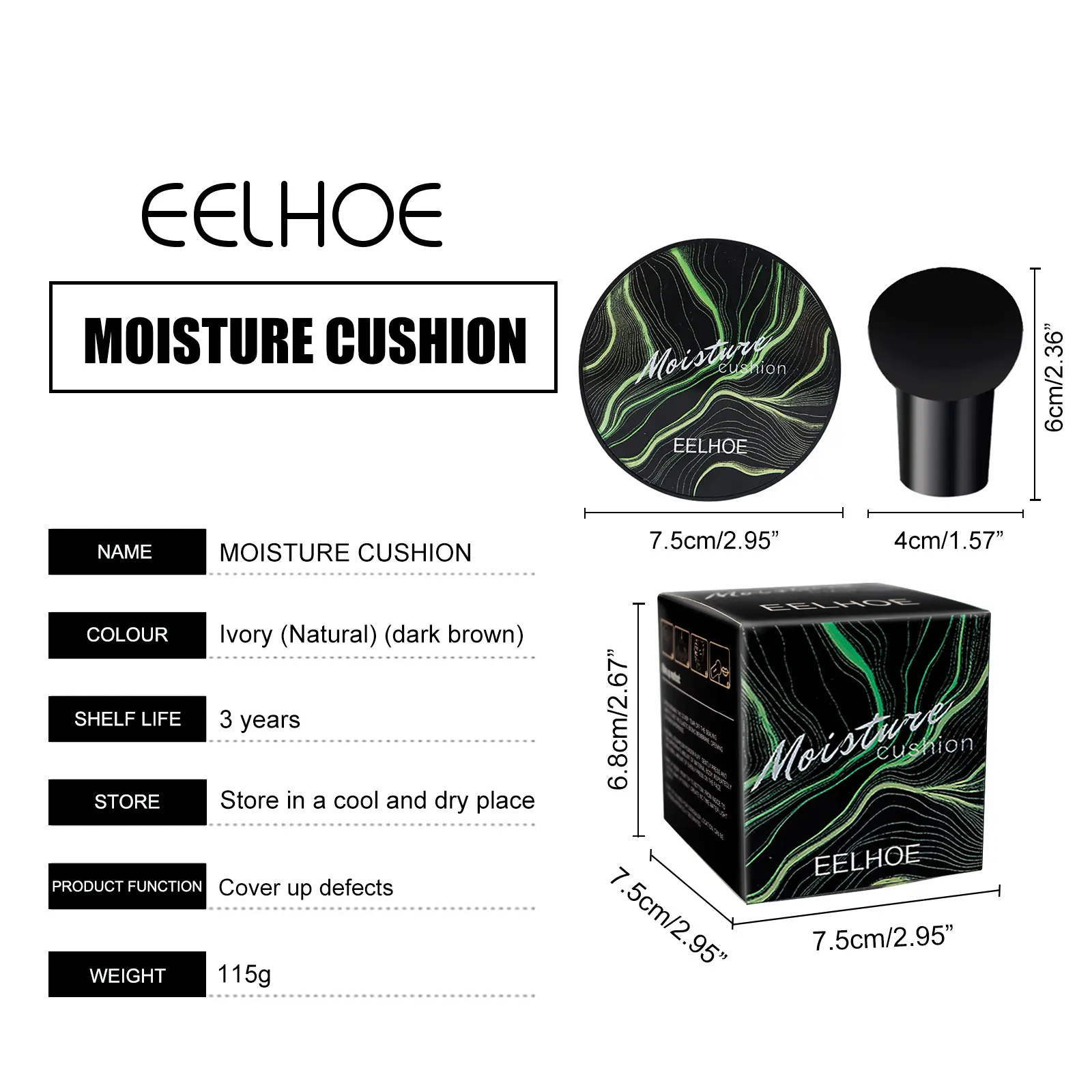 Mushroom Head Air Cushion BB Cream with Collagen, Arginine/Lysine Polypeptides & Hyaluronic Acid - Buildable, Light, Hydrating, Brightening, Long-Lasting Waterproof Foundation for Flawless Dewy Radiant Glow, Covers Up Defects, Cosmetic for Lid & Peel Use