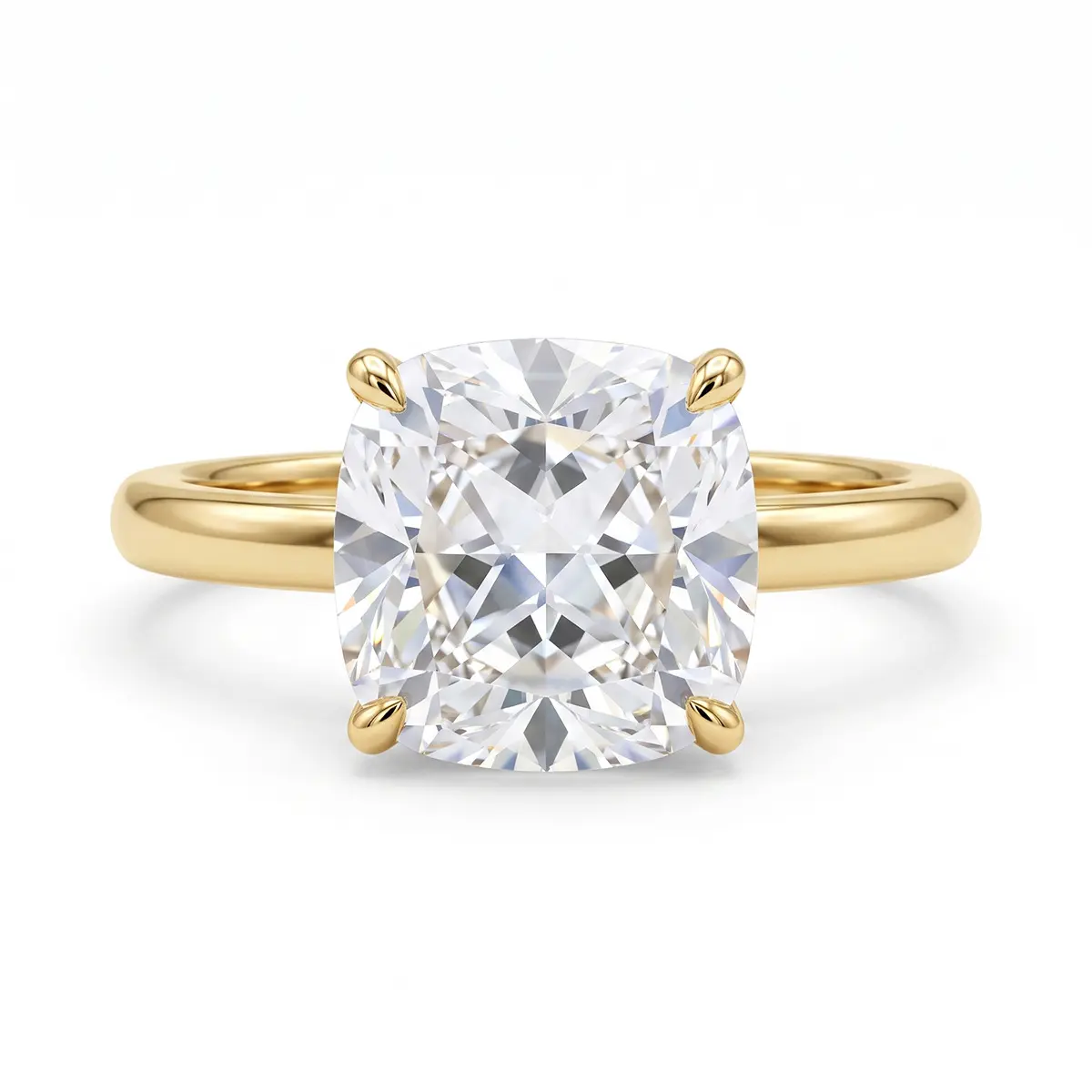 Square CZ Solitaire Ring, Four Prong Gold Plated Ring with Sparkling Stone Setting, Minimalist Elegant Jewelry for Women
