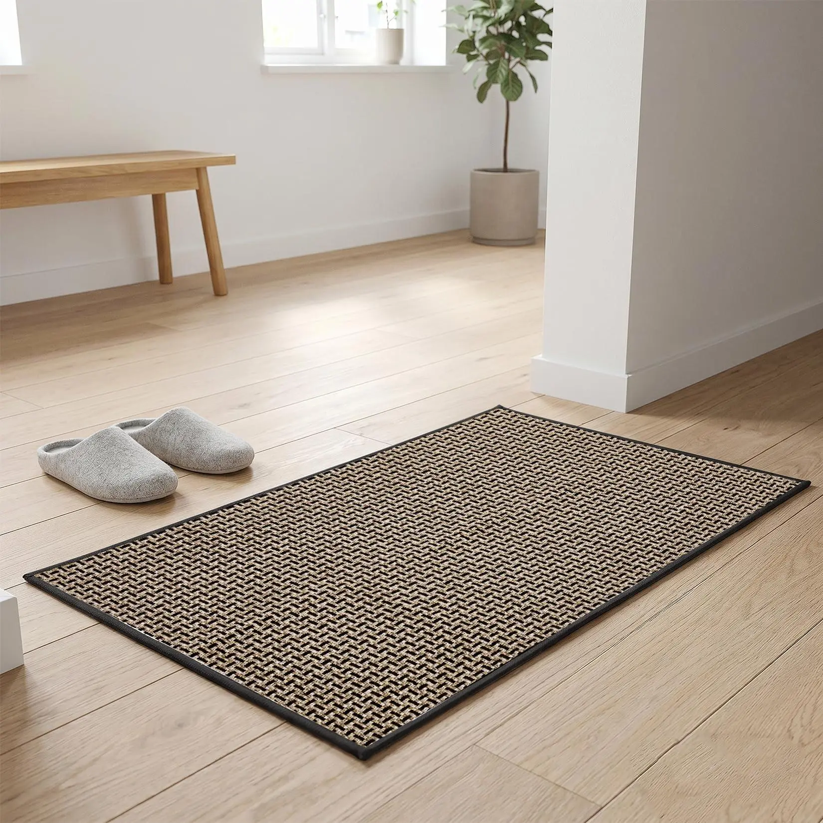 Rectangular 1-Piece Super Absorbent Non-Slip Indoor Entry Mat - Low-Profile, Washable Rubber Backing, Mud-Dirt Trapper - For Entry, Kitchen - Black Coffee, 43x75cm