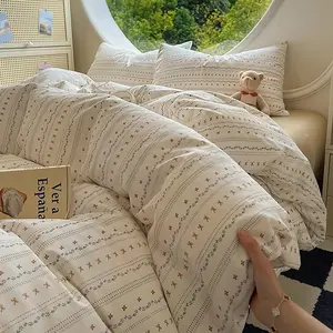 4pc Floral Bedding Set, Leaf Print, Vintage Farmhouse Style, Soft Fabric, Decorative Bedsheet Sets, Includes 1*Duvet Cover & 1*Bed Sheet & 2*Pillowcases