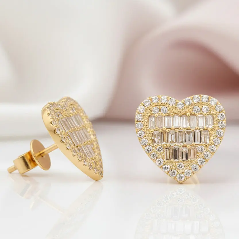 Classic 18k Gold Diamond Option Heart Shaped Earrings