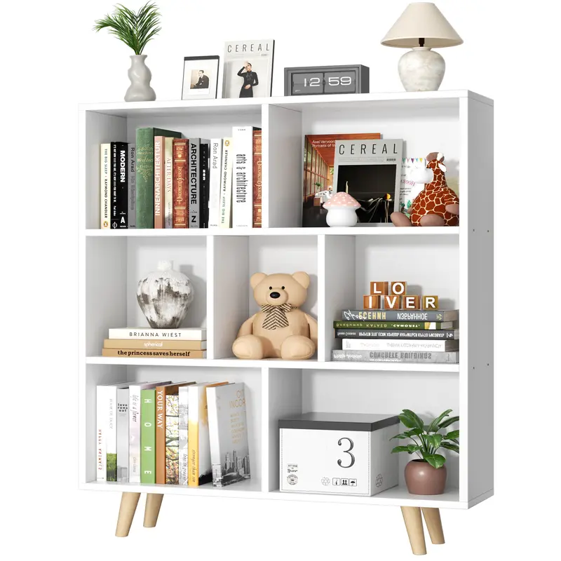 Walsunny 3-Tier Wooden Bookcase with 7 Cubes