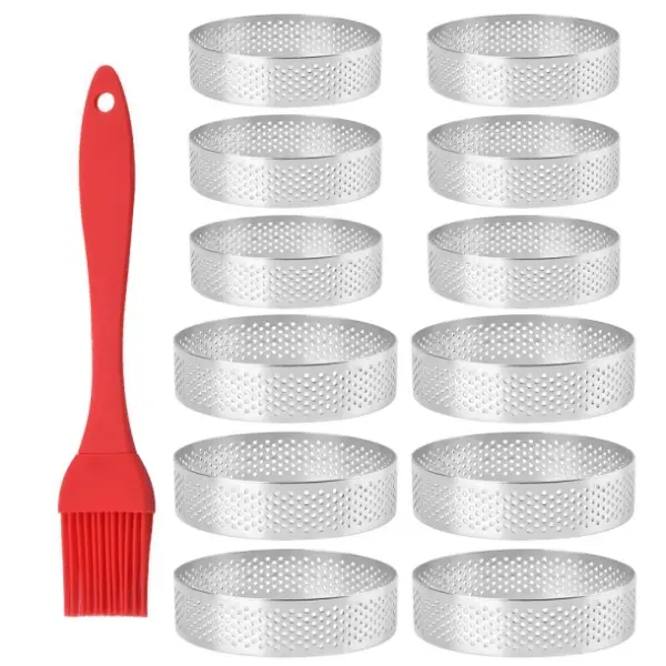 12Pack 3.15 Inch Perforated Stainless Steel Tart Rings | Round Mousse Cake Ring Metal Pastry Mold for Baking Cooking Pastries, Small Fruit Tartet Crust