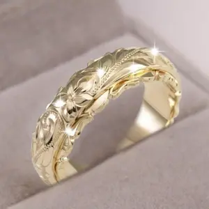 18k gold plated ring with brass pattern decoration fashion for women for wedding/engagement decoration, Mother's day gift