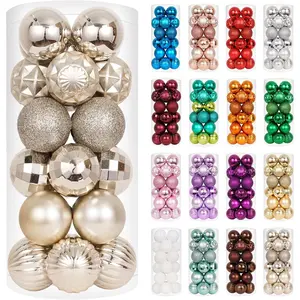24ct Champagne Christmas Ball Ornaments for Tree Decorations, Small Shatterproof Plastic Hanging Balls Set for Christmas Tree, Home Holiday Party Decor (1.57'', Champagne Gold)