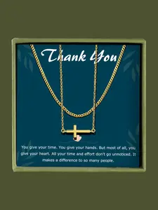 Women's Elegant Cross Pendant Necklace & Chain Necklace with Gift Box , Exquisite Trendy Pendant Necklace & Chain Necklace, Chic Jewelry Set As Gift for Girlfriend
