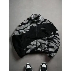 Unisex Zebra Striped Patchwork Jacket, Long Sleeve Fitted Coat, Y2K Street Style, Fall & Winter Warm Hoodie, Fashionable Casual Outerwear