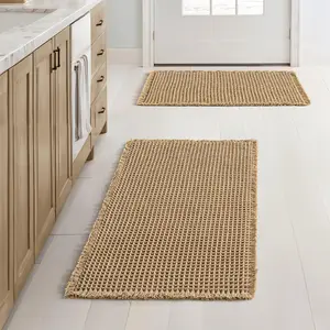 Boho Style Waffle Bath Mat, 1/3 Counts Non-slip Washable Bath Rug, Super Absorbent Bath Mat, Soft Shower Mat for Bathroom Floor, Tub and Shower, Bathroom Decorative Mat