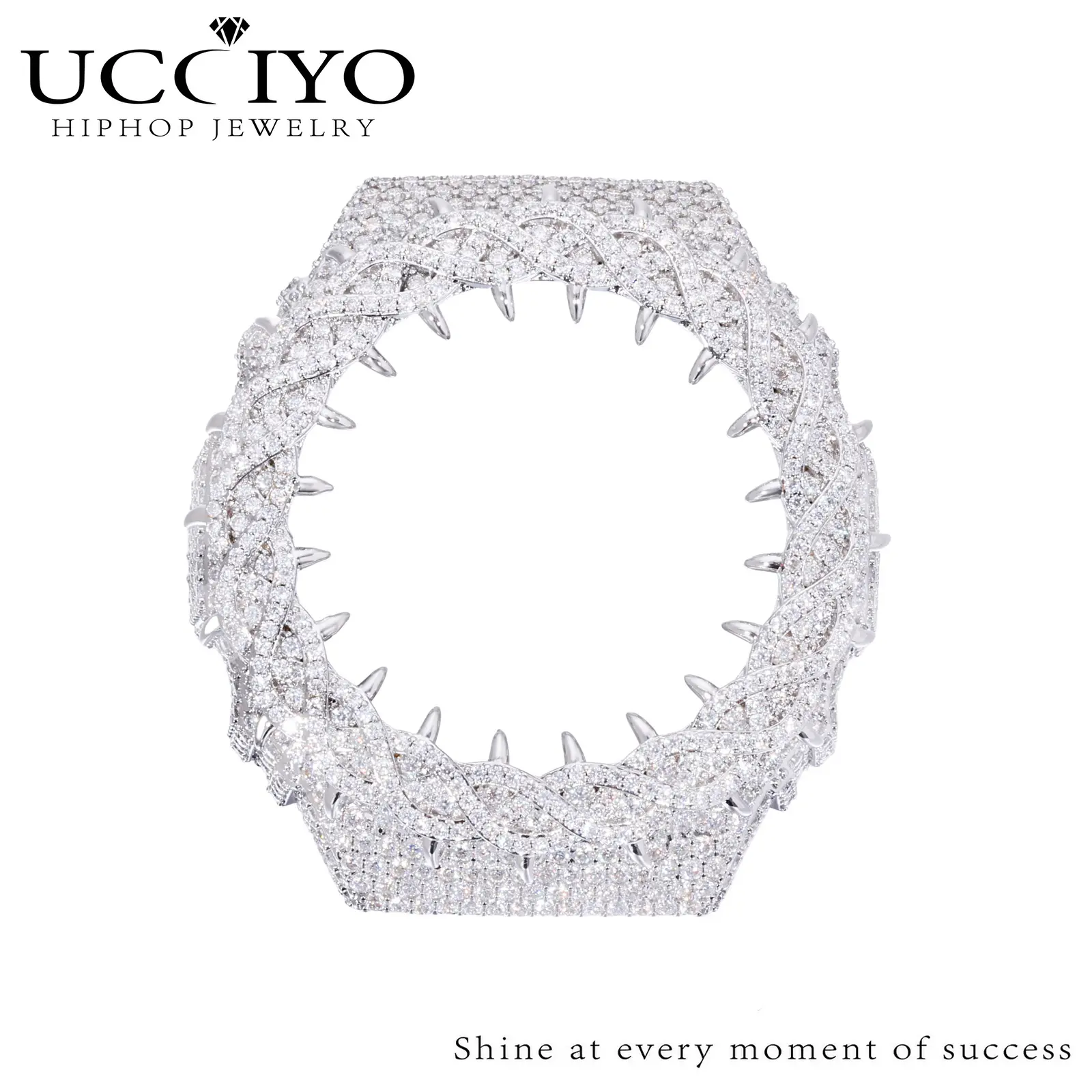 UCCIYO Compatible GA2100 CMW02 Universal Bezel Ice Out Copper Moissanite Watch Case 18K Gold-Plated Lab-Grown Moissanite Crystal-Set Watch Case Unisex Hip-Hop Style Jewelry Gift【CMW02】