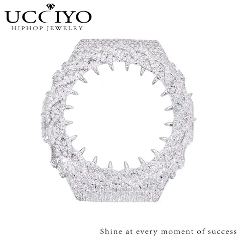 UCCIYO Compatible GA2100 CMW02 Universal Bezel Ice Out Copper Moissanite Watch Case 18K Gold-Plated Lab-Grown Moissanite Crystal-Set Watch Case Unisex Hip-Hop Style Jewelry Gift【CMW02】