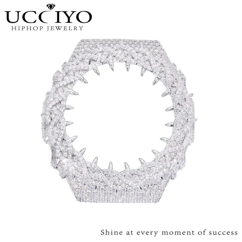 UCCIYO Compatible GA2100 CMW02 Universal Bezel Ice Out Copper Moissanite Watch Case 18K Gold-Plated Lab-Grown Moissanite Crystal-Set Watch Case Unisex Hip-Hop Style Jewelry Gift【CMW02】