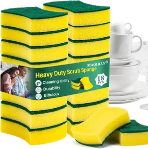 MAQIHAN 18PCS Heavy Duty Scrub Sponge - Dish Scrubber Sponge Non Scratch Double Sided Reusable Cleaning Scouring for Kitchen Dishes, Pots, Pans, Sink Bulk Household Cleaning.