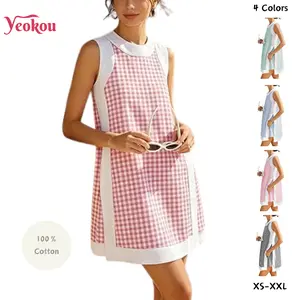 Yeokou Women's Gingham Plaid 2-Piece Casual Set - Lightweight Stretchy Fabric, Round Neck Sleeveless Color Block Pullover Top & Pocketed Shorts, Women's Clothes