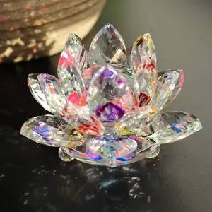 1-2 PCS Crystal Lotus Flower Figurine - Sparkle Crystals Hue Reflection Feng Shui Home Decor, Cute 3D Ornament for Home, Office Tabletop Use