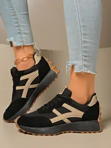 Women's Comfortable Laced Sports Shoes, Lightweight Multi-Functional Casual Sneakers, Anti-Slip Rubber Sole, All Seasons Wear, Lace Up Sneakers