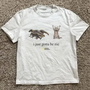 BelleHeaven  National Geographic Gildan Men's and Women's T-shirt, National Geographic Raccoon "I just gotta be me" tee, Animal tee, Y2k Unisex Graphic Tees Gothic Grunge Emo Scene Amity Affliction Style Clothes Menswear Womenswear Streetwear