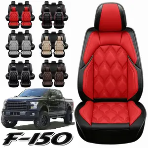 Full Set 5 Seat Covers, Luxury Leather Pickup Seat Cushion Cover Fit for 2015-2024 Ford F-150 Super Crew & 2017-2025 F250 F350 F450 Super Duty Crew Cab XL XLT Lariat King Ranch Platinum(Full Set)