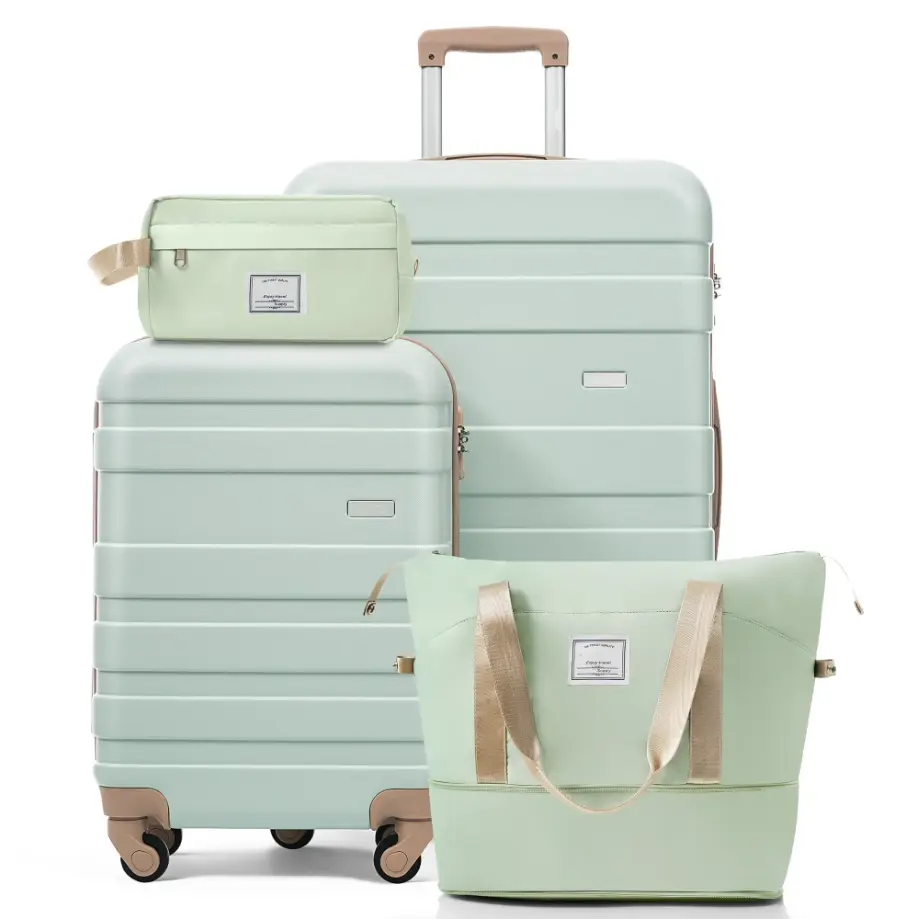 Euroco 4 Piece Luggage Set, 20" Carry on Suitcase,28" Checked Suitcase with TSA Lock,Spinner Wheels,Duffel & Toiletry Bags,Durable Hardshell Lightweight Suitcase Set for Family Travel
