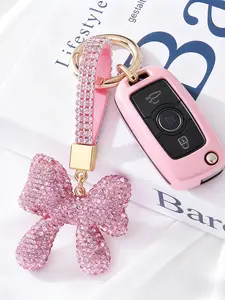 Bow Ceramic Keychain, Perfect Gift, Unique Design for Daily Use, Casual Accessory, Backpack Charm, Car Key Holder, Bag Pendant, Rhinestone Keychain