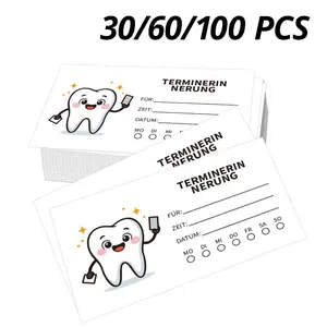 30/60/100 Pcs German Dental Appointment Reminder Cards, Fun Tooth Design with 'terminerin Nerung', Ideal for Dentists and Clinics