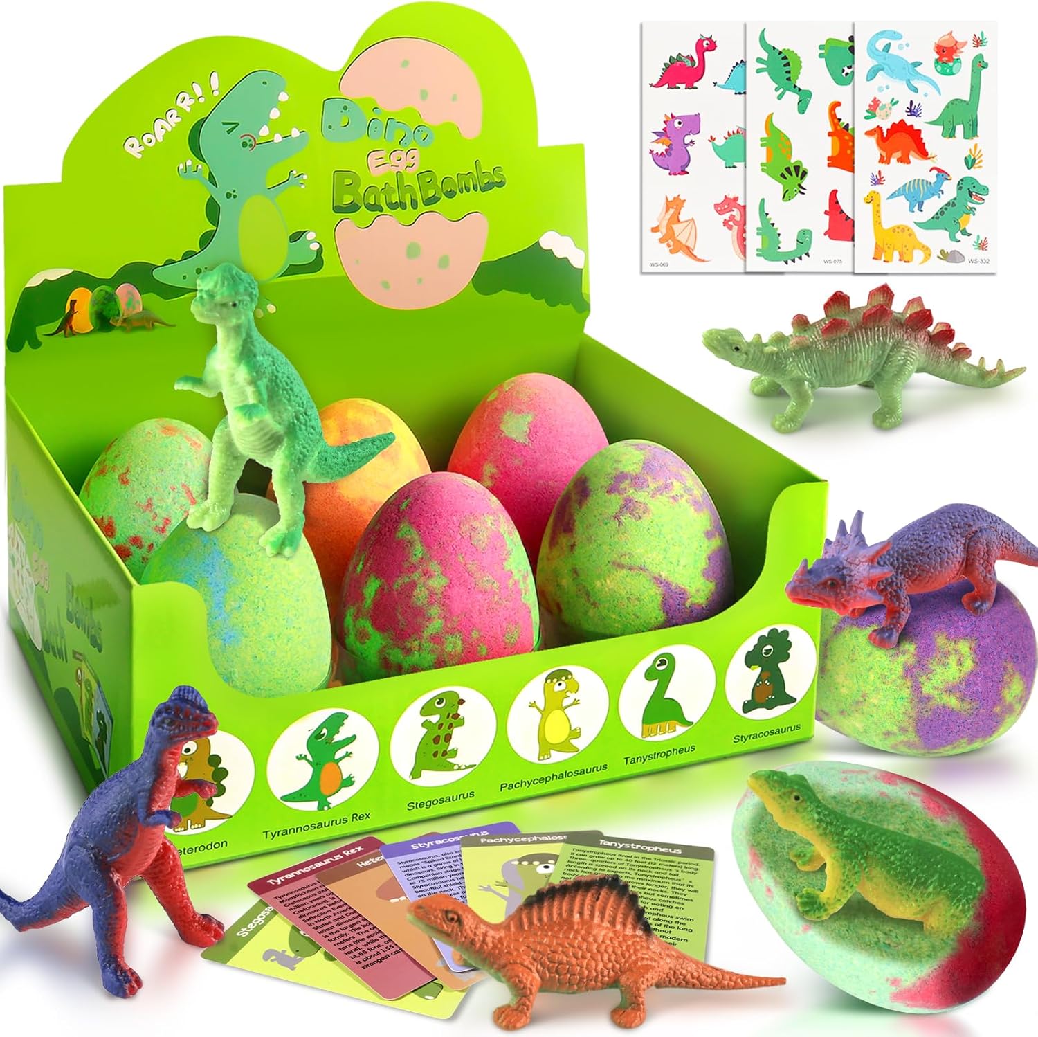 Kids Bath Bombs with Dinosaur Toys Inside — XXL Fizzy Bath Eggs Gift Set for Boys & Girls Ages 3‑9 — Easter Gifts & Birthday Presents, Gentle Kid‑Safe Bath Fizzies