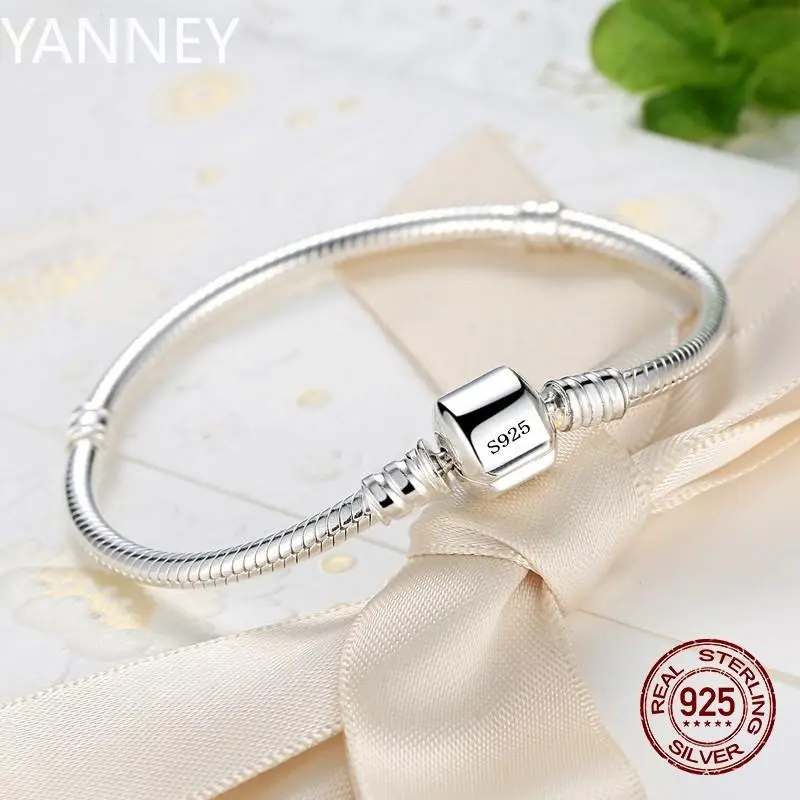 New Original Fine Jewelry 925 Sterling Silver Charm Bracelet Soft Smooth Snake Bone Bracelets for Women Man