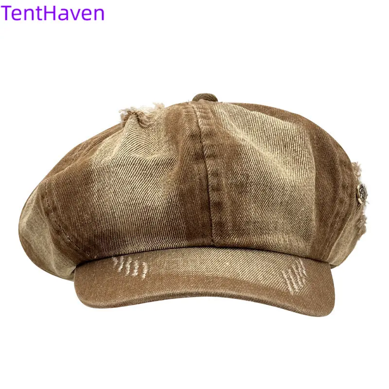 Retro Washed Gradient Beret for Women, Artistic Vintage Style Hat, Face-Flattering & Roomy Design for All-Season Wear, Fashionable Hats, Hats For Women
