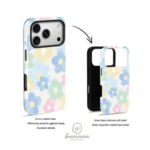 Watercolor Floral Print Phone Case， Heavy Duty Shockproof 2in1 Protective Shell for iPhone 17 16 15 14 13 12 11 Pro Max Series Holiday Gift Minimalist Fashion Cover