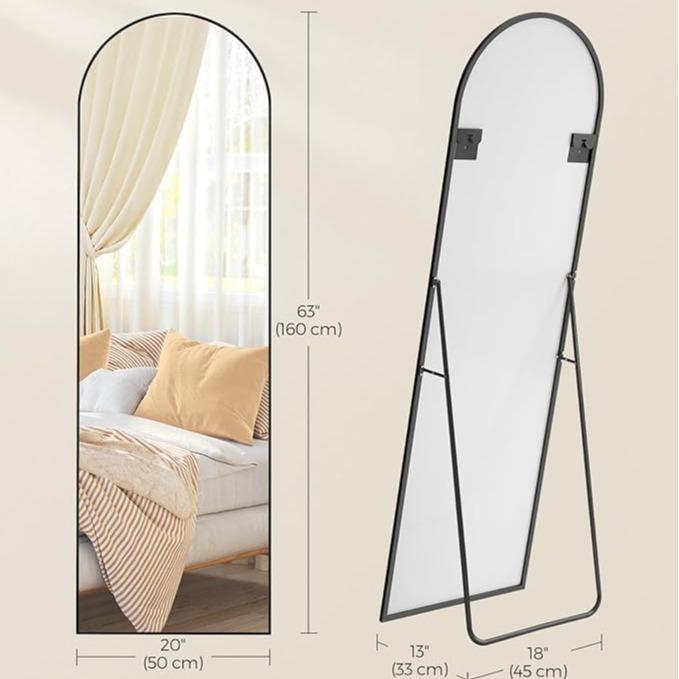 SONGMICS Full Length Mirror, Floor Standing Mirror with Stand, Wall Aluminum Alloy Thin Frame Hanging or Leaning for Living Room Bedroom Cloakroom decorating