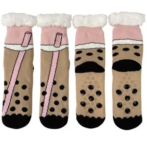 Cozy Moments Bubble Tea Pink/Tan Sherpa Socks