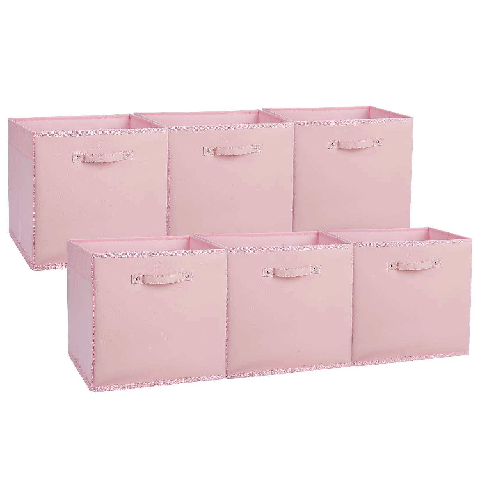 GARVEE 6-Pack 13 in Fabric Storage Bins with Faux Leather Handles, Foldable Cube Organizer Baskets for Shelves, Closet Decor, Room Decor, Collapsible Clothes & Toy Holders, Pink