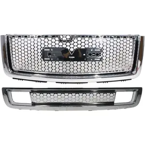 Grille Compatible With 2007-2013 GMC Sierra 1500 Denali, ABS Plastic Chrome Front Upper Grille + Lower Grill Guards By MOTORSPORTS, 2008 2009 2010 2011 2012