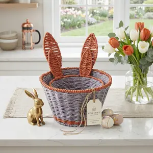 Handmade woven paper rope rabbit storage basket (large size and small size) for storing miscellaneous items, holding candies and Easter gifts