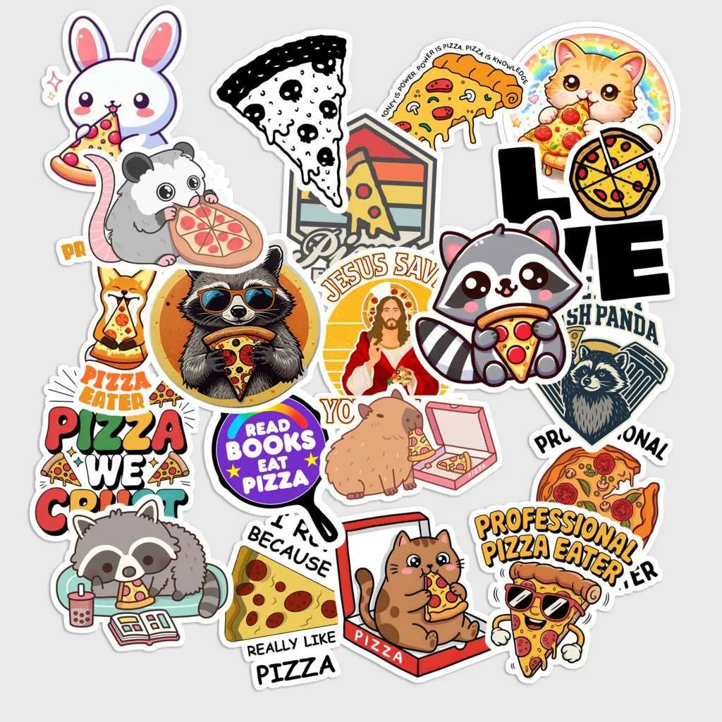 Sticker Pack 20 Pizza Lover Sticker Food Aesthetic Vinyl Decal for Laptop Water Bottle Fun Pizza Design for Fast Food Fans and Casual Style