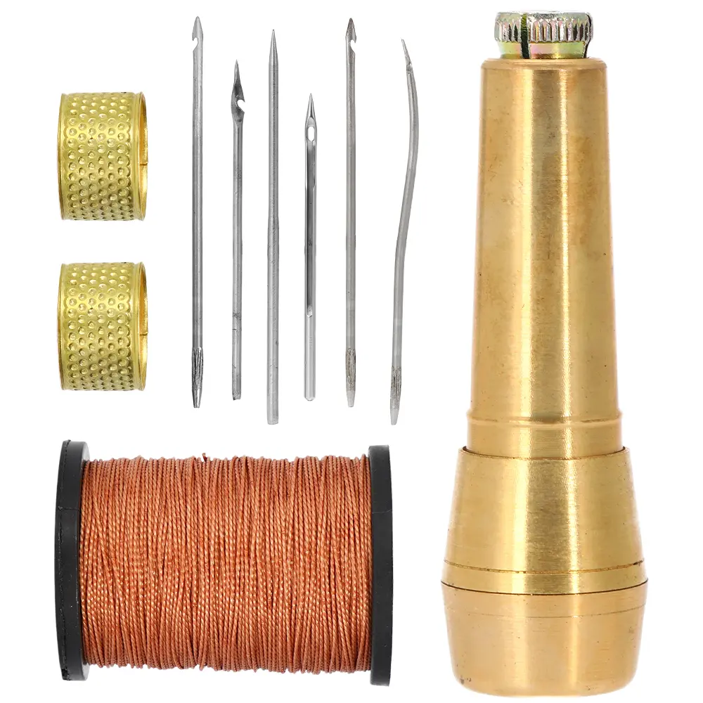 Leather Sewing Awl Needle with Copper Handle –  50M Nylon Cord Thread  – Handmade Leather Sewing Tools for Shoes, Bags, Belts, Sofas, Saddles, and Heavy Fabric Repair  – Great for DIY Leather Craft, Cobbler, Home Repair