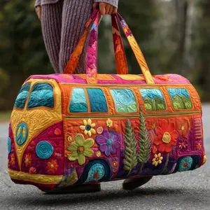Hippie Bohemian Quilted Weekender Travel Bag, Lightweight Vintage Floral Travel Duffel, Large Capacity for Gym, Yoga, Carry-On & Weekend Getaways (19*9*9 IN)